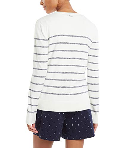 Nautica Women's Voyage Long Sleeve 100% Cotton Striped Crewneck Sweater