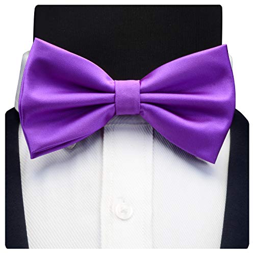 GUSLESON Mens Solid Color Double Fold Pre-tied Bow Tie and Pocket Square Cufflink Set with Gift Box