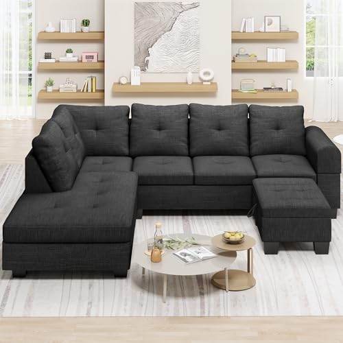 Lamerge Sectional Sofa Couch Set w/Ottoman &Chaise, Upholstered L Shape Modular Sofa Couch with 6 Seats, Living Room Furniture Sofa Sets, Button Tufted Comfy Sectional Couch for Living Room, Home