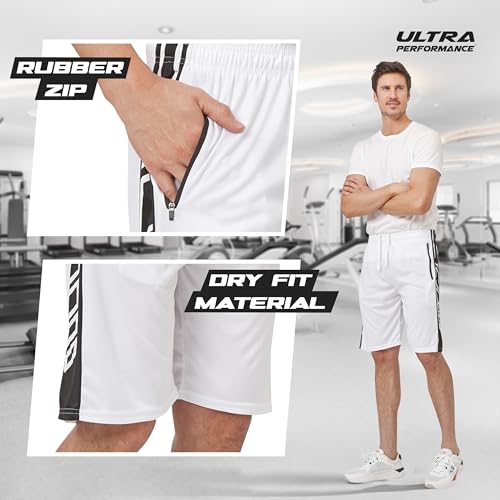 Ultra Performance Mens 5 Pack Athletic Running Shorts, Basketball Gym Workout Shorts for Men with Zippered Pockets