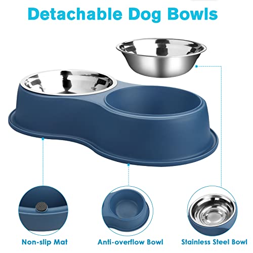 Dog Bowls Double Dog Water and Food Bowls Stainless Steel Bowls with Non-Slip Resin Station, Pet Feeder Bowls for Puppy Medium Dogs Cats