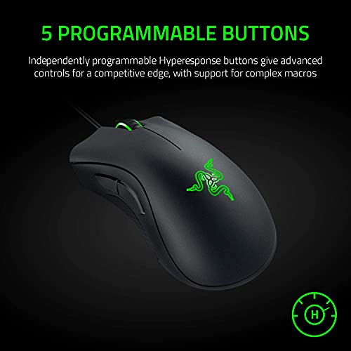 Razer DeathAdder Essential Gaming Mouse: 6400 DPI Optical Sensor - 5 Programmable Buttons - Mechanical Switches - Rubber Side Grips - Classic Black