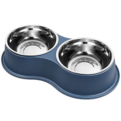 Dog Bowls Double Dog Water and Food Bowls Stainless Steel Bowls with Non-Slip Resin Station, Pet Feeder Bowls for Puppy Medium Dogs Cats