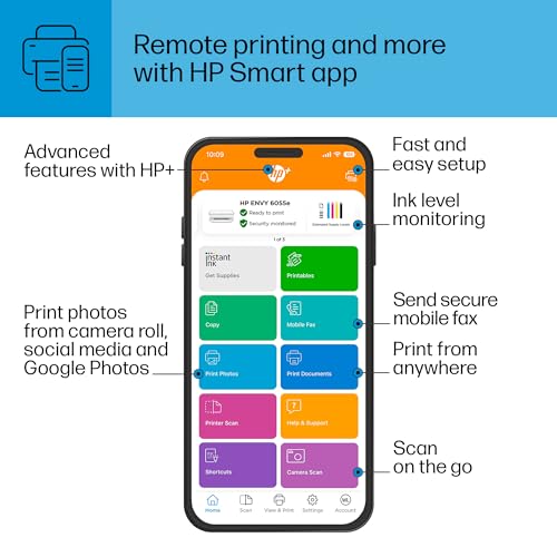 HP ENVY 6055e Wireless Color Inkjet Printer, Print, scan, copy, Easy setup, Mobile printing, Best-for-home, Instant Ink with HP+ (3 months included),white