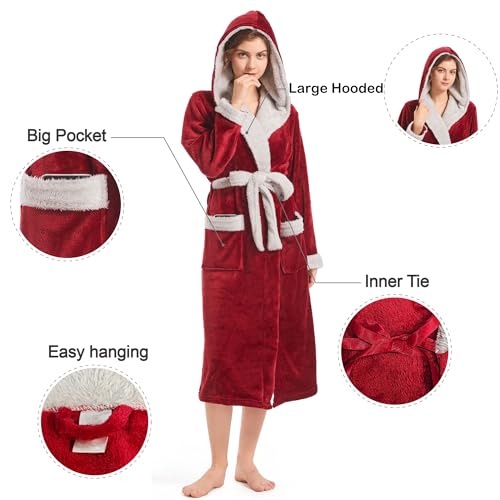 Inner Wish Women Hooded Plush Robe, Fleece Cozy Warm Bathrobe