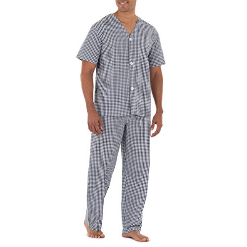 Fruit of the Loom Men's Broadcloth Short Sleeve Top and Long Pants Pajama Set