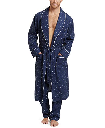 Nautica mens Long-sleeve Lightweight Cotton Woven-robe Bathrobe