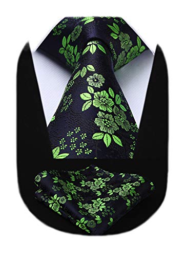 HISDERN Men Floral Ties Woven Classic 3.4" Necktie Set Formal tie Pocket Square for Wedding with Handkerchief Gift Box