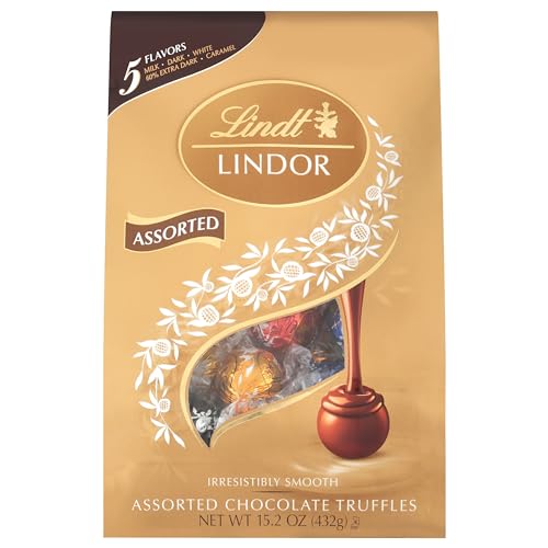 Lindt LINDOR Assorted Chocolate Truffles, Chocolate Candy with Smooth, Melting Truffle Center, Perfect for Mother’s Day Gifting, 15.2 oz. Bag