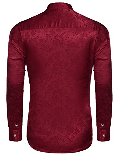 COOFANDY Men's Silk Satin Dress Shirts Jacquard Long Sleeve Floral Button Up Shirts Party Prom Wedding Shirt