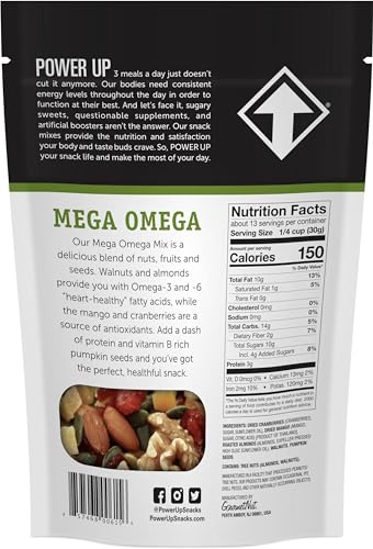 Power Up Premium Trail Mix - Mega Omega Trail Mix 14oz, Gluten Free, Vegan, Non-GMO