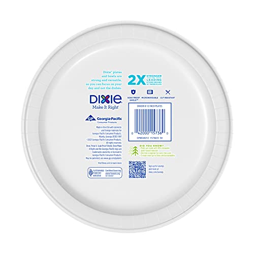 Dixie Medium Paper Plates, 8.5 Inch, 90 Count, 2X Stronger*, Microwave-Safe, Soak-Proof, Cut Resistant, Disposable Plates For Everyday Breakfast, Lunch, & Dinner Meals