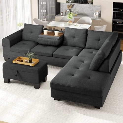 Lamerge Sectional Sofa Couch Set w/Ottoman &Chaise, Upholstered L Shape Modular Sofa Couch with 6 Seats, Living Room Furniture Sofa Sets, Button Tufted Comfy Sectional Couch for Living Room, Home