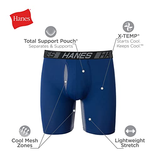 Hanes Men’s Total Support Pouch Boxer Briefs, X-Temp Cooling, Moisture-Wicking Underwear, Regular, Long-leg and Trunk, 3-Pack