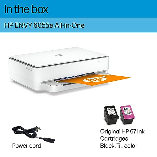 HP ENVY 6055e Wireless Color Inkjet Printer, Print, scan, copy, Easy setup, Mobile printing, Best-for-home, Instant Ink with HP+ (3 months included),white