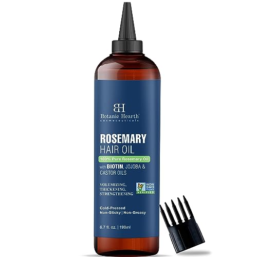 Botanic Hearth 100% Pure Rosemary Oil For Hair Growth Infused With Biotin | Hair Strenghtening Treatment | Nourishing & Volumizing | With Jojoba Oil & Castor Oil | Non GMO Verified | 6.7 fl oz