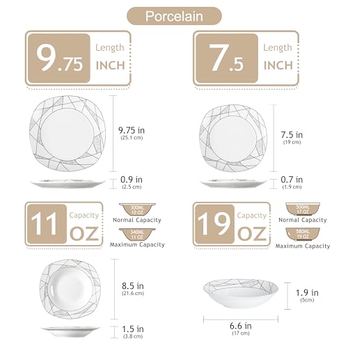 VEWEET, Series Annie, Porcelain Dinnerware Sets for 6, White Dish Set with Pink Floral, 30 PCS Dinner Sets Including Dinner Plates, Dessert Plates, Soup Plates Set, Cups & Saucers