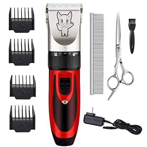 Dog Grooming Kit Clippers, Low Noise, Electric Quiet, Rechargeable, Cordless, Pet Hair Thick Coats Clippers Trimmers Set, Suitable for Dogs, Cats, and Other Pets (Gold)