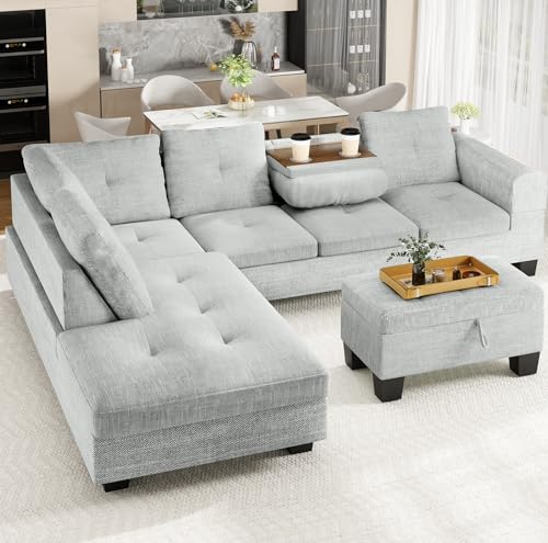 Lamerge Sectional Sofa Couch Set w/Ottoman &Chaise, Upholstered L Shape Modular Sofa Couch with 6 Seats, Living Room Furniture Sofa Sets, Button Tufted Comfy Sectional Couch for Living Room, Home