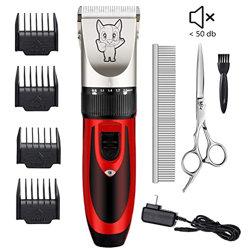 Dog Grooming Kit Clippers, Low Noise, Electric Quiet, Rechargeable, Cordless, Pet Hair Thick Coats Clippers Trimmers Set, Suitable for Dogs, Cats, and Other Pets (Gold)