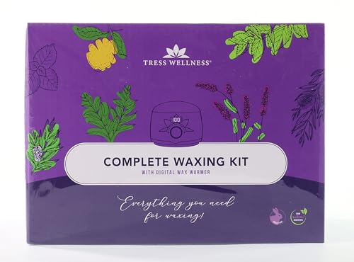 Tress Wellness Waxing Kit for Brazilian Wax - Easy to Use - For Sensitive Skin - Digital Display, Black Purple Flower