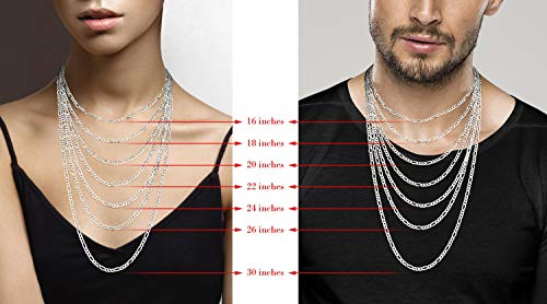 Miabella 925 Sterling Silver Italian 5mm Diamond-Cut Figaro Link Chain Necklace for Women Men, Made in Italy