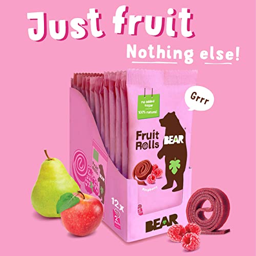 BEAR Real Fruit Snack Rolls - Gluten Free, Vegan, and Non-GMO - Strawberry – Healthy School And Lunch Snacks For Kids And Adults, 0.7 Ounce (Pack of 12)