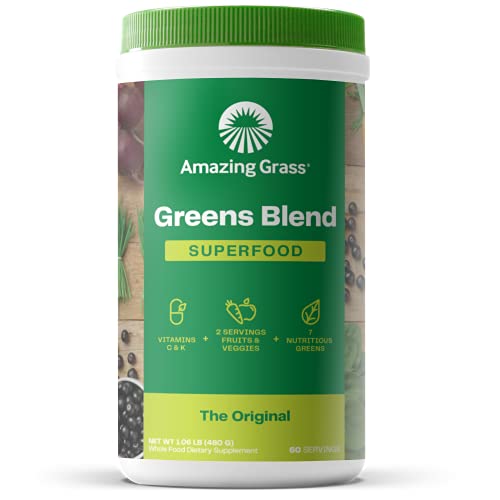 Amazing Grass Greens Superfood Powder: Greens Powder with Digestive Enzymes & Probiotics, Organic Spirulina, Chlorella, and Beet Root Powder, Original, 30 Servings