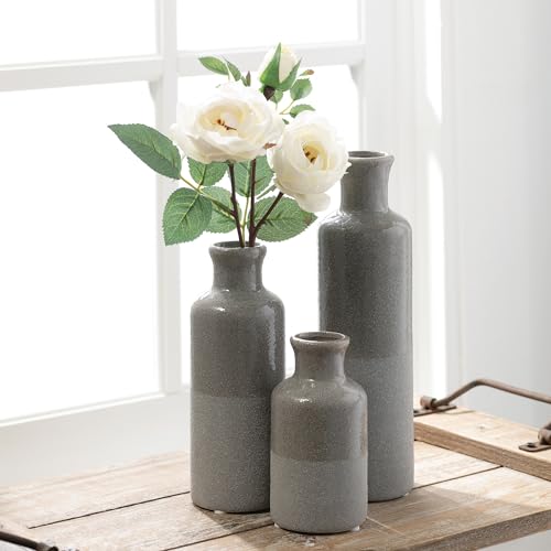 Sullivans White Ceramic Vase Set, Farmhouse Decor, Home Decorative Vase, Vases For Your Kitchen, Bedroom, Office, Living Room, Bathroom, & Shelf Centerpiece Table Decorations (CM2333)