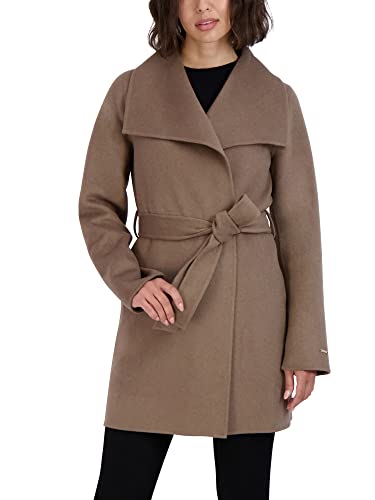 TAHARI Women's Ella Lightweight Double Face Wool Wrap Coat with Tie Belt