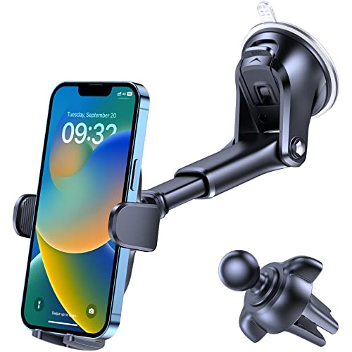 OQTIQ 3-in-1 Suction Cup Phone Holder for Windshield/Dashboard/Air Vent with Strong Sticky Gel Pad, Compatible with iPhone, Samsung & Other Cellphone
