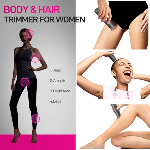 PRITECH Hair Trimmer for Women, Waterproof Bikini Trimmer for Women for Wet & Dry Use, Rechargeable Pubic Hair Trimmer Women, Women Electric Razor&Shaver with Standing Recharge Dock, Aurora Gray