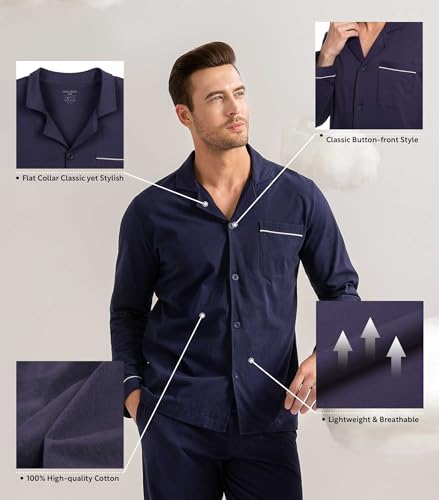 DAVID ARCHY Mens Cotton Sleepwear Pajamas Set Long Sleeve, Button-Down with Pockets, Fly Loungewear for Men Top & Pants Set