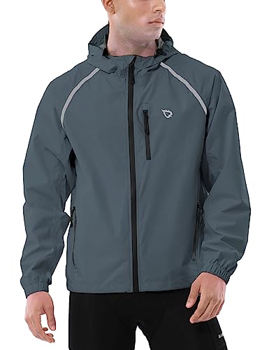 BALEAF Men's Rain Jacket Waterproof Windbreaker Running Cycling Golf Hiking Gear Hood Lightweight Reflective Packable