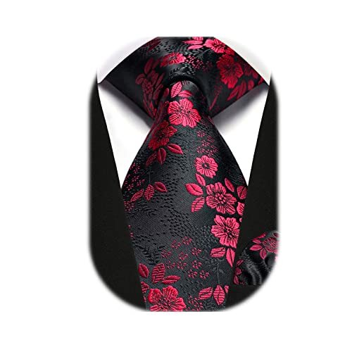 HISDERN Men Floral Ties Woven Classic 3.4" Necktie Set Formal tie Pocket Square for Wedding with Handkerchief Gift Box