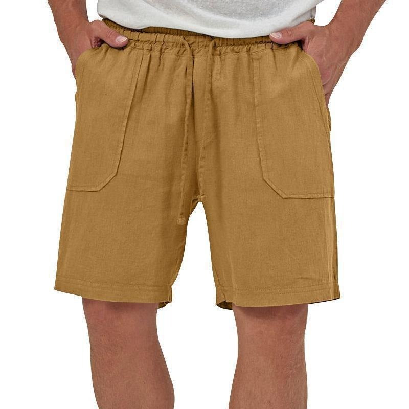 Men's Summer Solid Color Cotton And Linen Casual Shorts