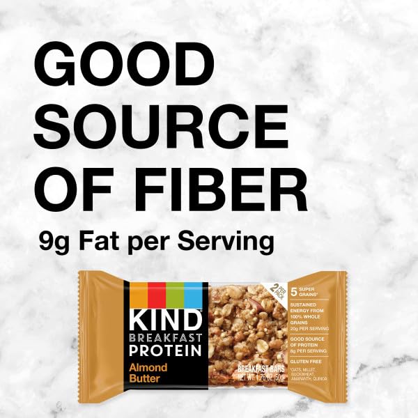 KIND Breakfast, Healthy Snack Bar, Almond Butter, Gluten Free Breakfast Bars, 8g Protein, 1.76 OZ Packs (6 Count)