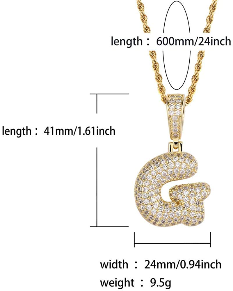 Apzzic Stainless Steel Iced Out Letter Necklace A-Z 26 Capital Initial Alphabet Name Necklace Rope Chain for Women Men Girl Gold Silver