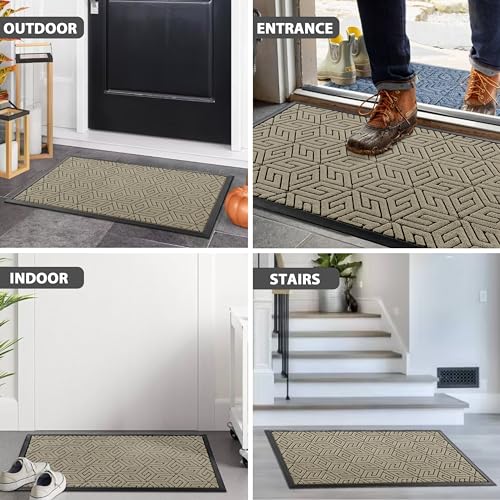 Yimobra Sturdy Front Entrance Door Mat, Heavy Duty Outdoor Indoor Doormat Entryway Floor Mat, Non Slip Rubber Backing, Easy Clean Shoe Scraper, Waterproof, Patio, Lawn, 17x29.5 Inch, Black