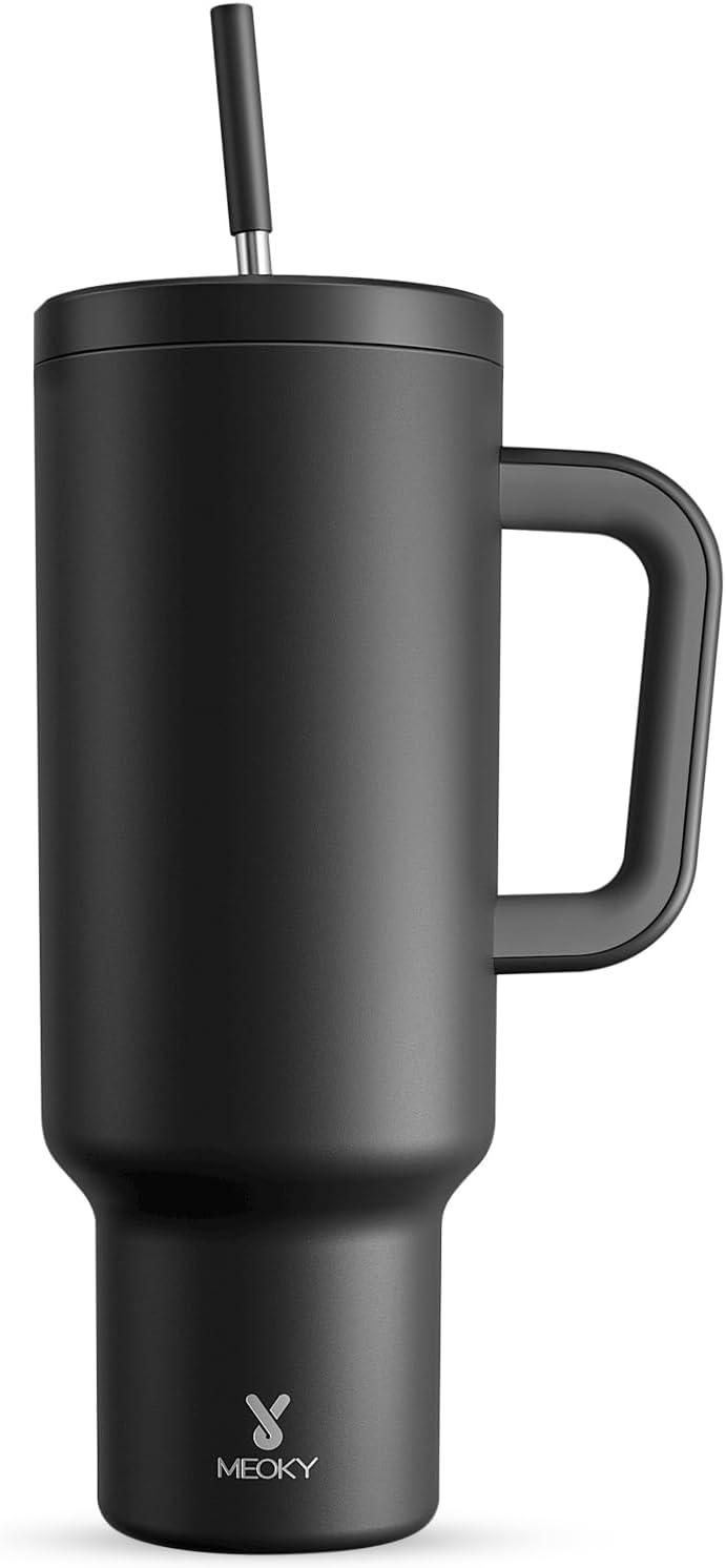 Meoky 40oz Tumbler with Handle, Leak-proof Lid and Straw, Insulated Coffee Mug Stainless Steel Travel Mug, Keeps Cold for 34 Hours or Hot for 10 Hours (Carnival)