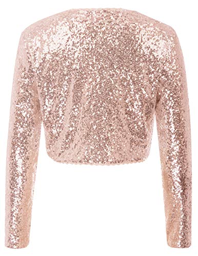 Belle Poque Women's Sequin Jacket Long Sleeve Open Front Glitter Cropped Blazer Bolero Shrug S-XXL