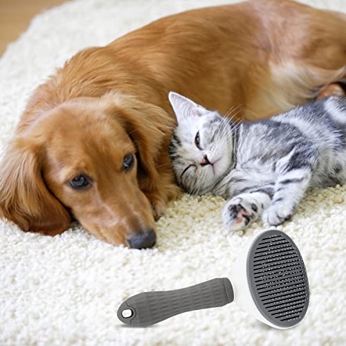 Depets Self Cleaning Slicker Brush, Dog Cat Bunny Pet Grooming Shedding Brush - Easy to Remove Loose Undercoat, Pet Massaging Tool Suitable for Pets with Long or Short Hair