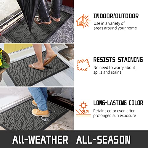 Yimobra Sturdy Front Entrance Door Mat, Heavy Duty Outdoor Indoor Doormat Entryway Floor Mat, Non Slip Rubber Backing, Easy Clean Shoe Scraper, Waterproof, Patio, Lawn, 17x29.5 Inch, Black