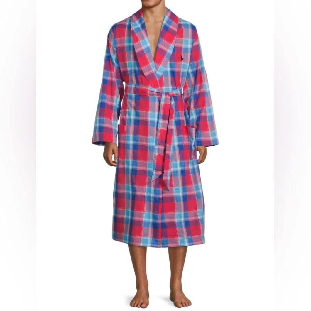 POLO RALPH LAUREN Men's 100% Cotton Woven Plaid Robe