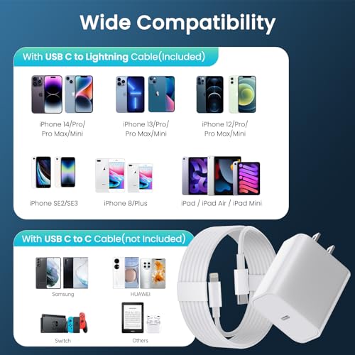 iPhone Charger Fast Charging【MFi Certified】 2Pack 20W PD USB C Wall Fast Charger Block with 6&10FT USB C to Lightning Cable Compatible with iPhone 14 Pro Max/13 Pro Max/12 Pro Max/11Pro/XS/XR/X/8/SE