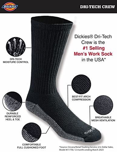 Dickies Men's Dri-tech Essential Moisture Control Crew Socks Multipack