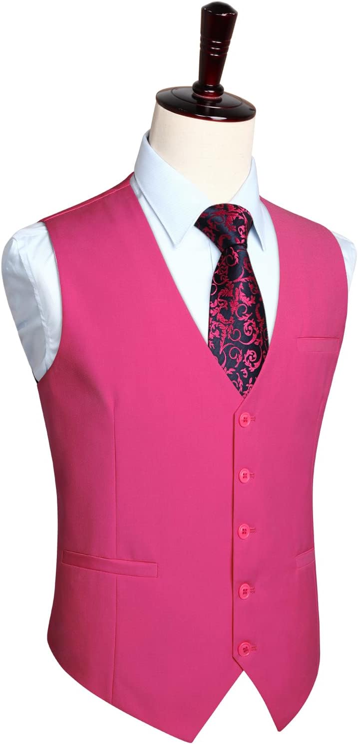 HISDERN Men's Suit Vest Business Formal Dress Waistcoat Vest with 3 Pockets for Suit or Tuxedo