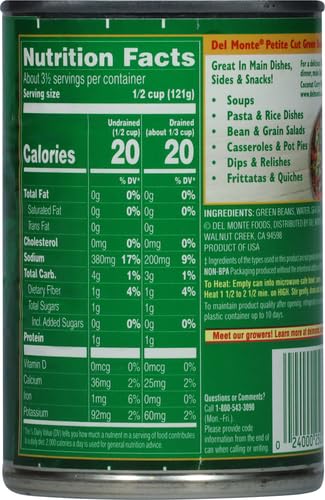 Del Monte Petite Cut Green Beans, 14.5 Oz, (Pack Of 12)