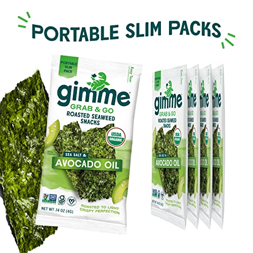 gimMe Grab & Go - Sea Salt & Avocado Oil - 5 Count - Organic Roasted Seaweed Sheets - Keto Vegan Gluten Free - Great Source of Iodine & Omega 3’s - Healthy On-The-Go Snack for Kids Adults