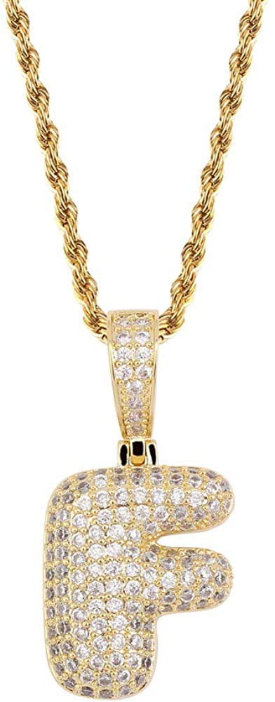 Apzzic Stainless Steel Iced Out Letter Necklace A-Z 26 Capital Initial Alphabet Name Necklace Rope Chain for Women Men Girl Gold Silver